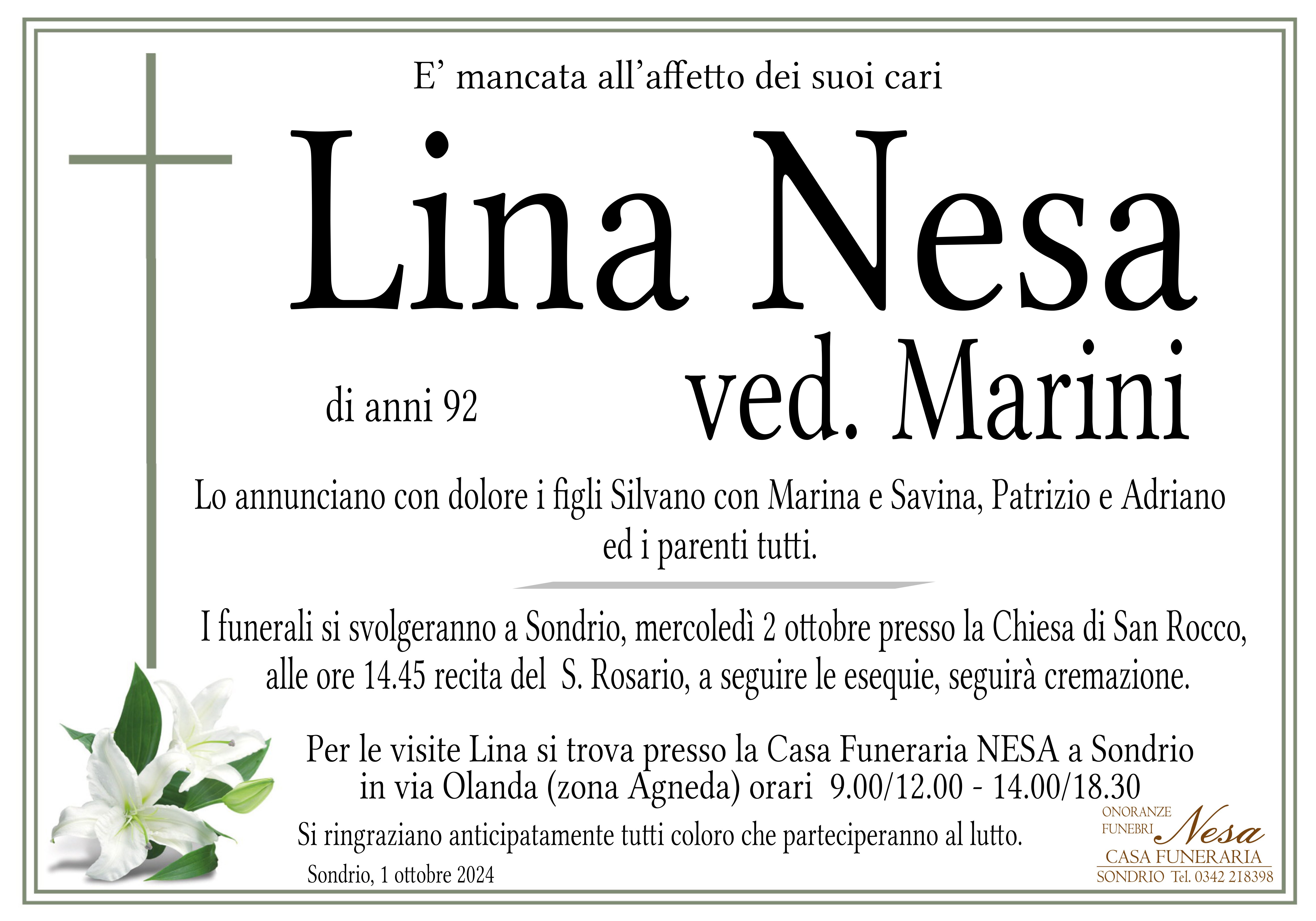 Necrologio LINA NESA